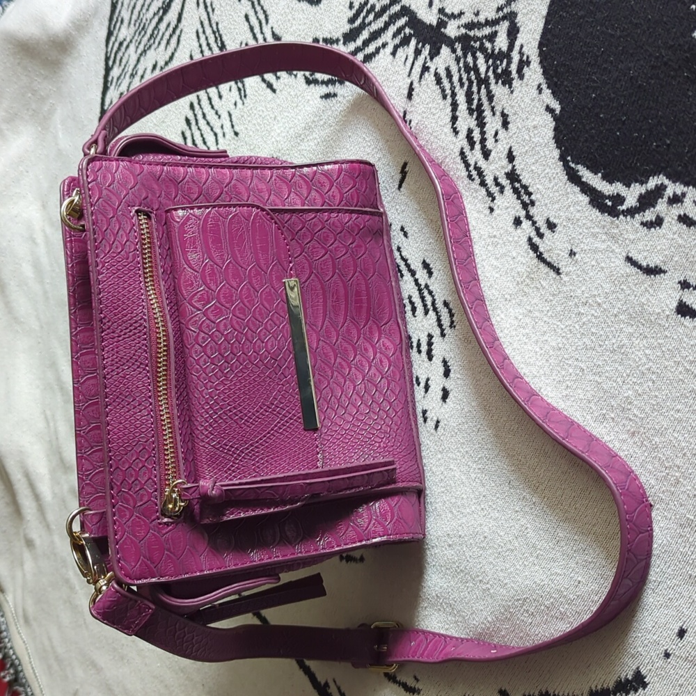 JustFab Magenta Crocodile-Embossed Crossbody Bag